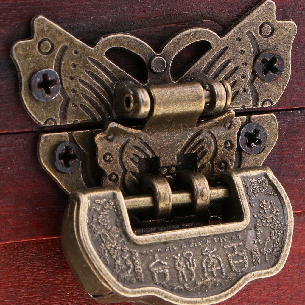 Vintage Wooden Jewelry Box with Lock Storage Rings Trinket Case Organizer