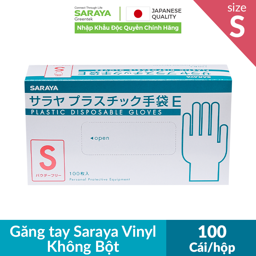 Găng tay Saraya Vinyl Không Bột dùng trong thực phẩm, vệ sinh, y tế, công nghiệp điện tử - 100 Cái/hộp