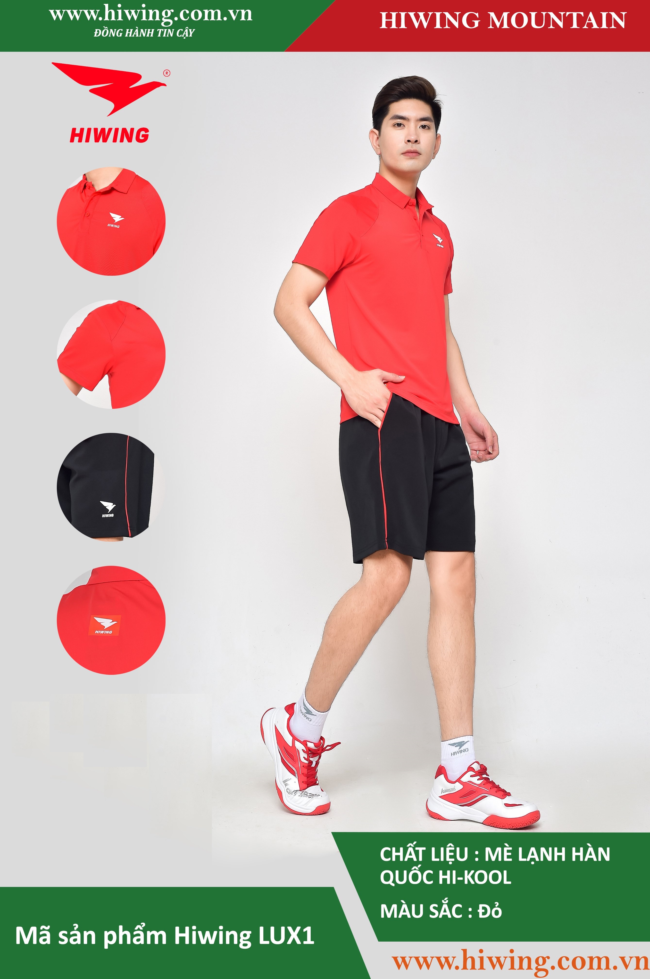 Áo tennis, áo cầu lông Hiwing Mountain Lux 1 màu đỏ