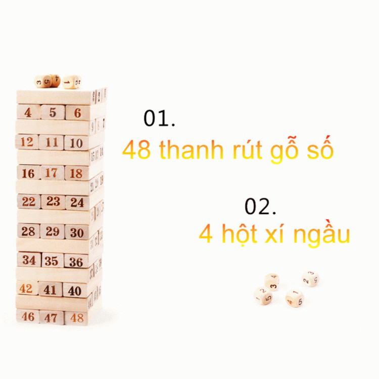 Bộ đồ chơi rút gỗ số 48 thanh