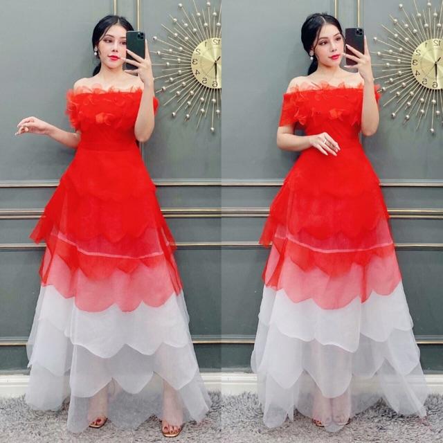 Đầm Maxi xoè phồng dự tiệc kết hoa nổi SANG TRỌNG -MS48V- Size ML đến 58kgMM MM