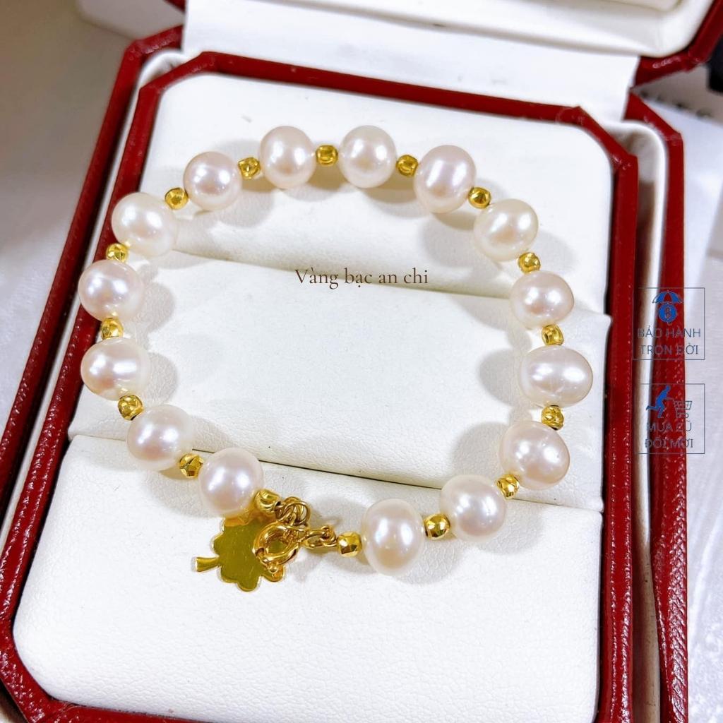 Vòng tay hạt trai nước ngọt VIP mix bi 10k, Hạt tròn ít tỳ, Trang sức Anchi jewelry