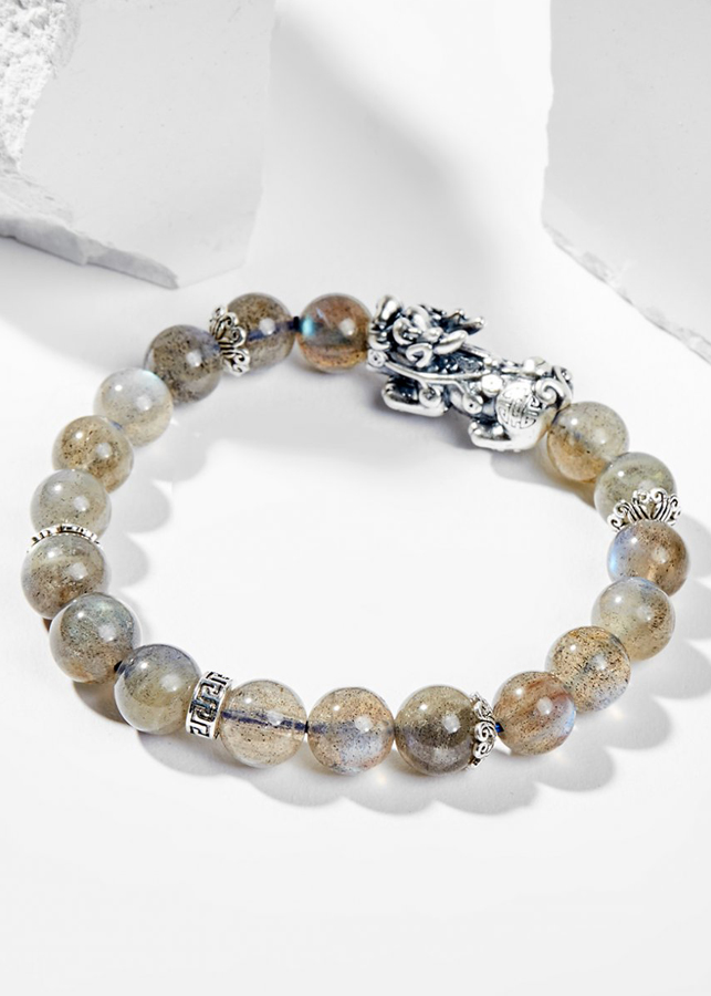 Vòng Tay Phong Thủy Nữ Đá Labradorite Phối Charm Tỳ Hưu Bạc  Nhiều Mệnh Ngọc Quý Gemstones