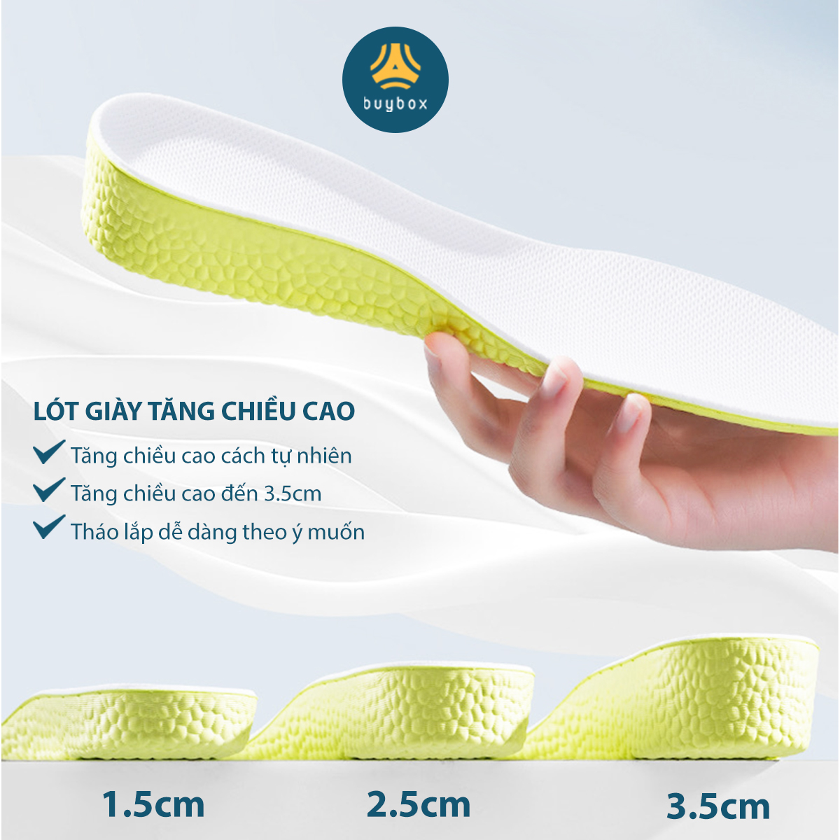 Lót giày tăng chiều cao, tăng 1.5 cm/ 2.5cm/3.5cm chất liệu PU êm chân, thoáng khí - BuyBox - BBPK367