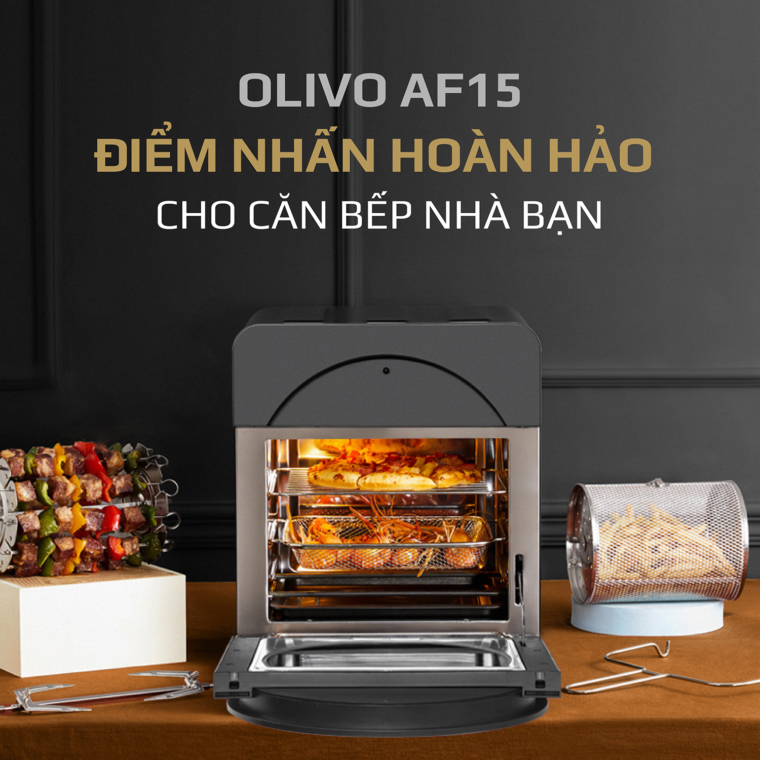 Nồi Chiên Không Dầu OLIVO AF15 [Hàng Chính Hãng] 16 Chức Năng - Dung Tích 15L - Công Suất 2000W - Thương Hiệu Mỹ