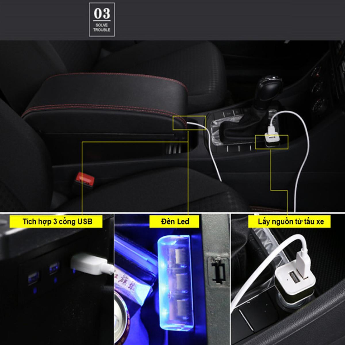 Hộp tỳ tay ô tô Mitsubishi Xpander cao cấp tích hợp 3 cổng USB XPD-NK