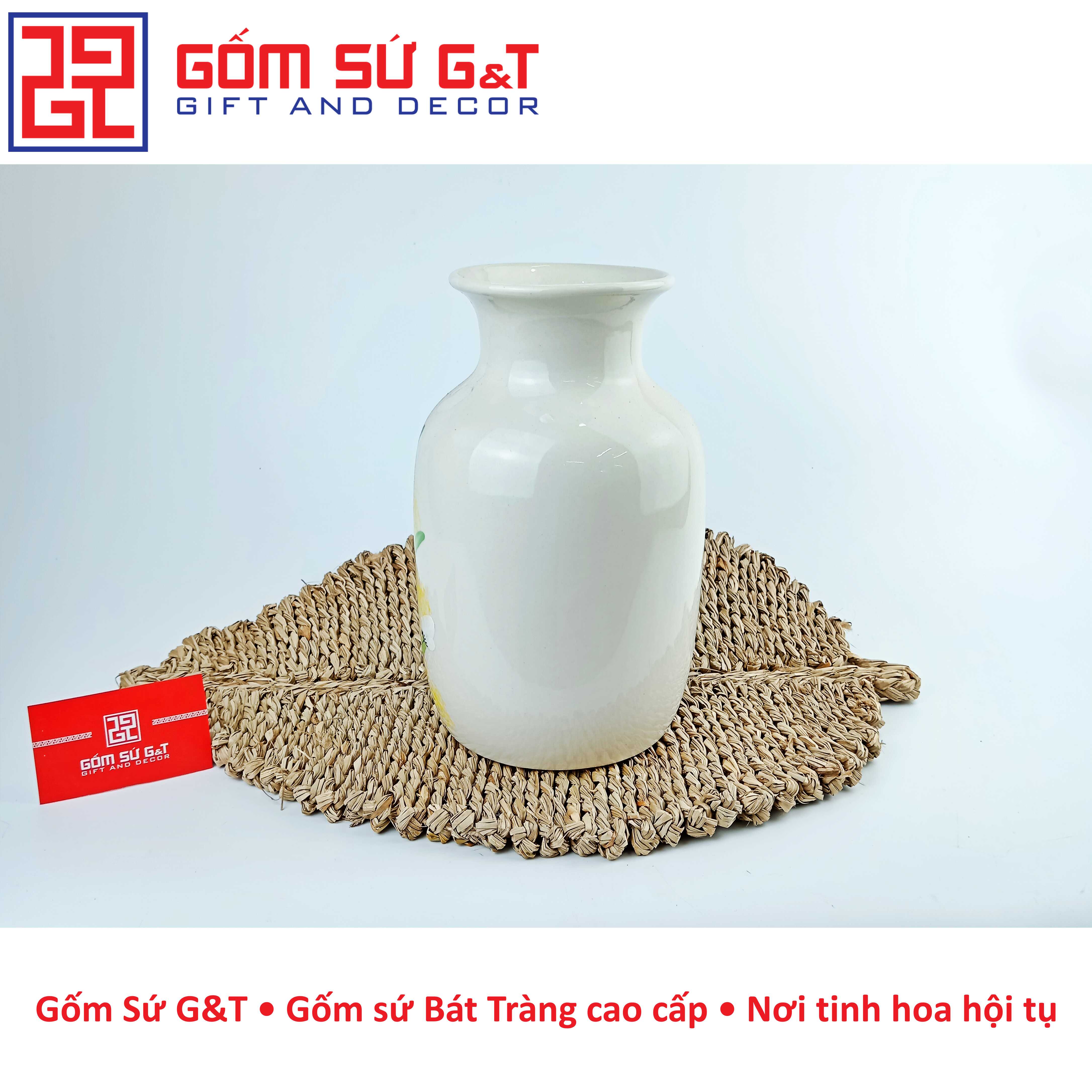 Lọ hoa dáng phích vai vuông vẽ cúc họa mi Gốm Sứ G&amp;T