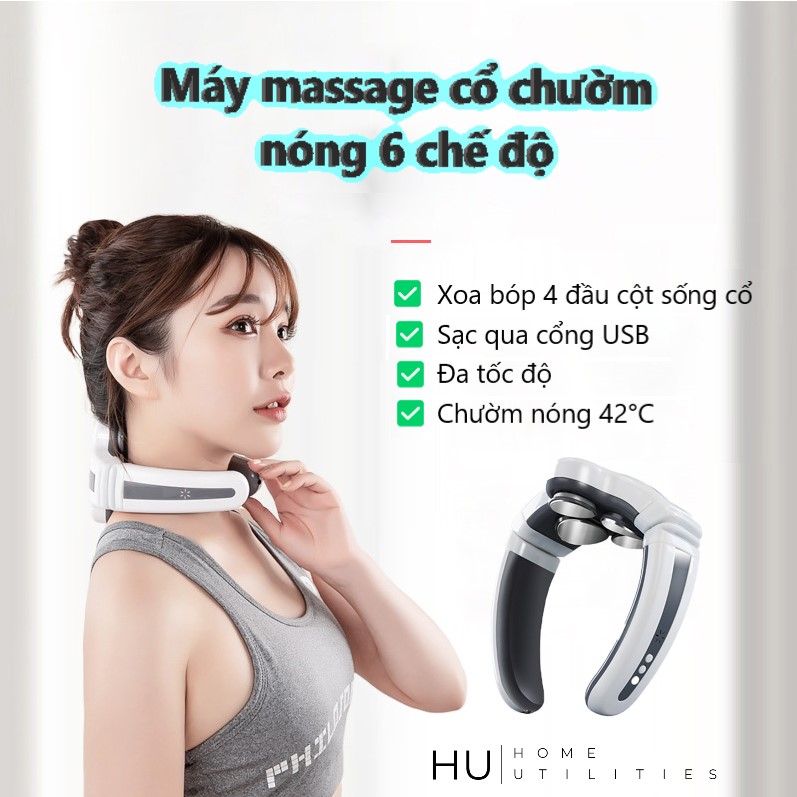 Máy Massage Cổ Vai Gáy 4 Đầu Phiên Bản Nâng Cấp - 6 Chế Độ Mát Xa Khác Nhau, 9 Cường Độ Có Khả Năng Massage Nhiệt - Tặng Kèm Tấm Xung Điện Ngoài