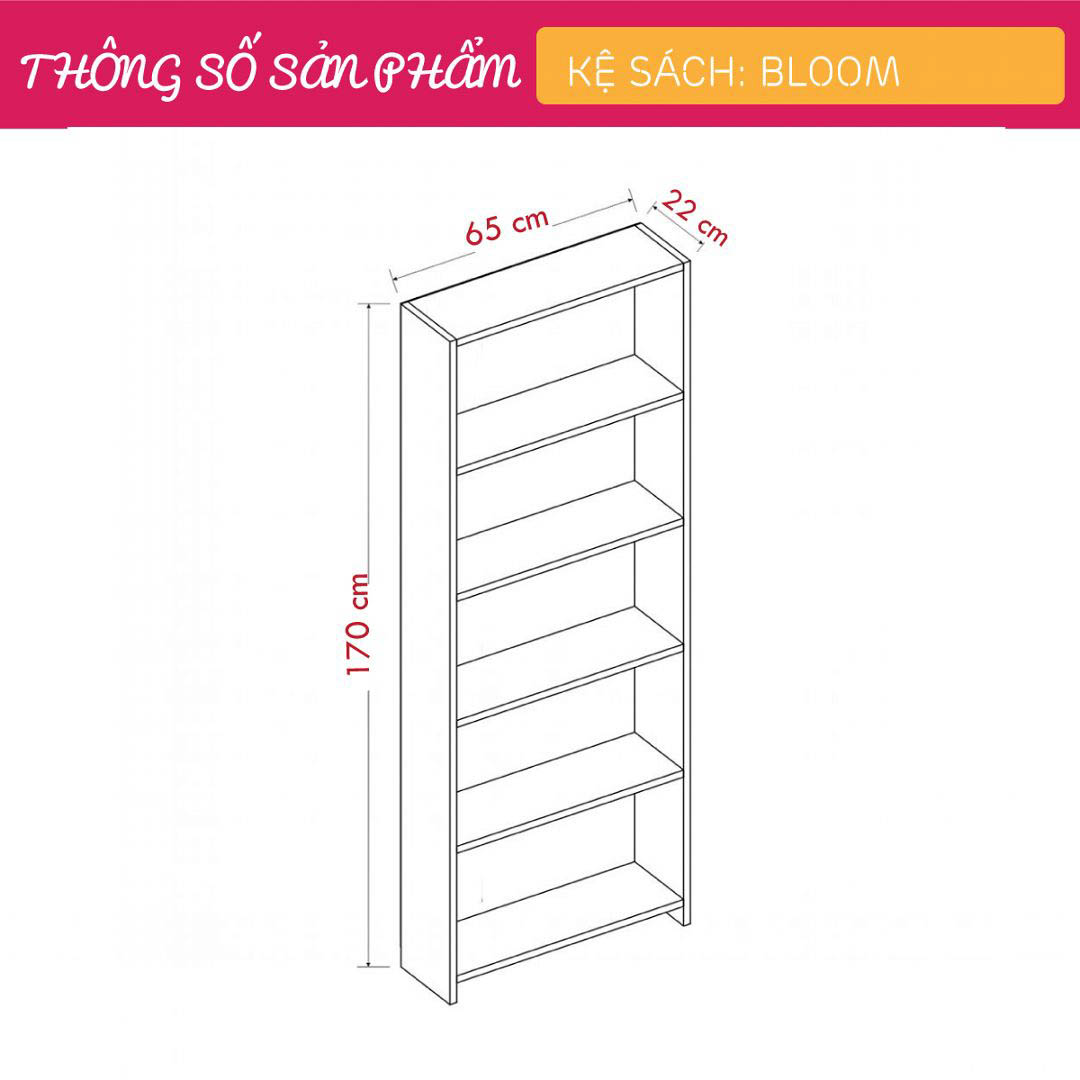 Kệ sách, kệ trang trí gỗ hiện đại SMLIFE Blom  | Gỗ MDF dày 17mm chống ẩm | D65xR22xC170cm