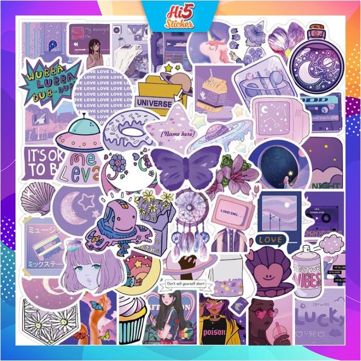 Sticker Hình Dán Trang Trí Hình Vẽ Cô Gái Giá Sắc Tím ms#242