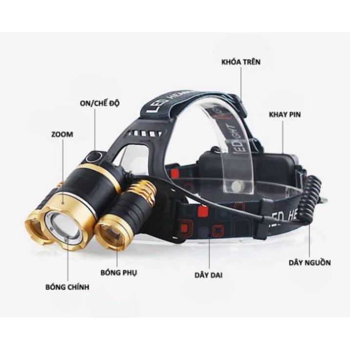 Đèn Pin Đội Đầu 3 Bóng Led Siêu Sáng HIGH POWER HEADLAMP T6, Sạc Pin Siêu Tiện Dụng