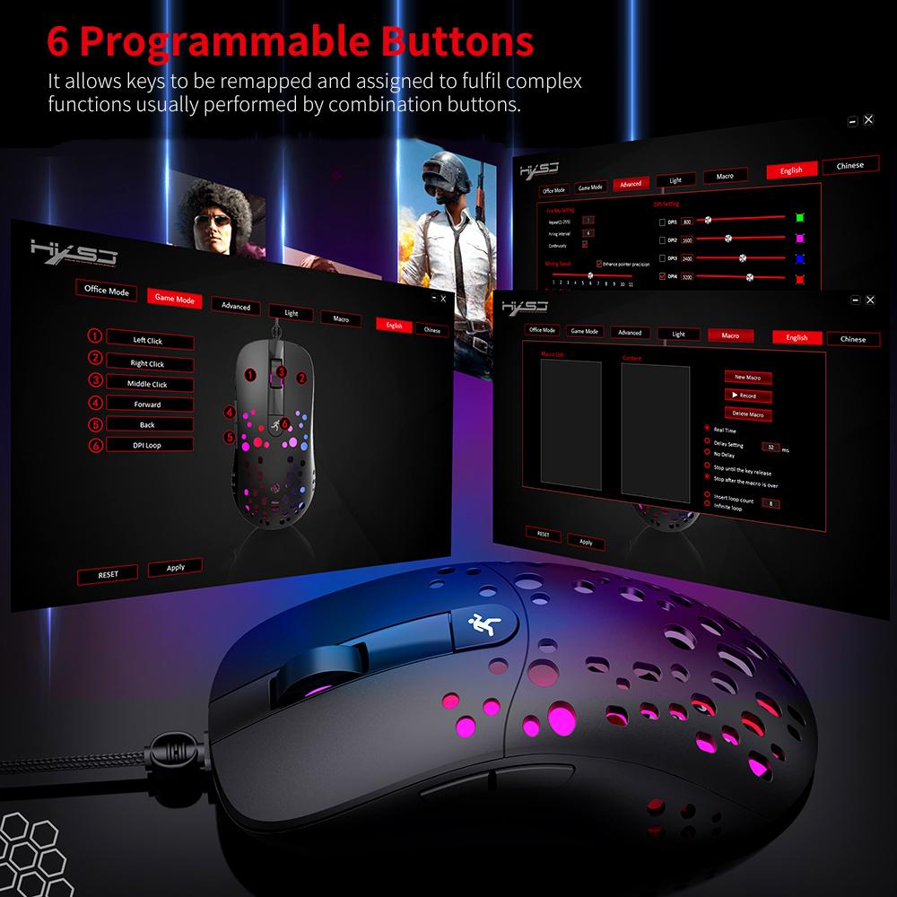 HXSJ Wired Keyboard Mouse Combo L300 RGB Backlit Keyboard + A904 8000DPI Programmable RGB Backlit Mouse