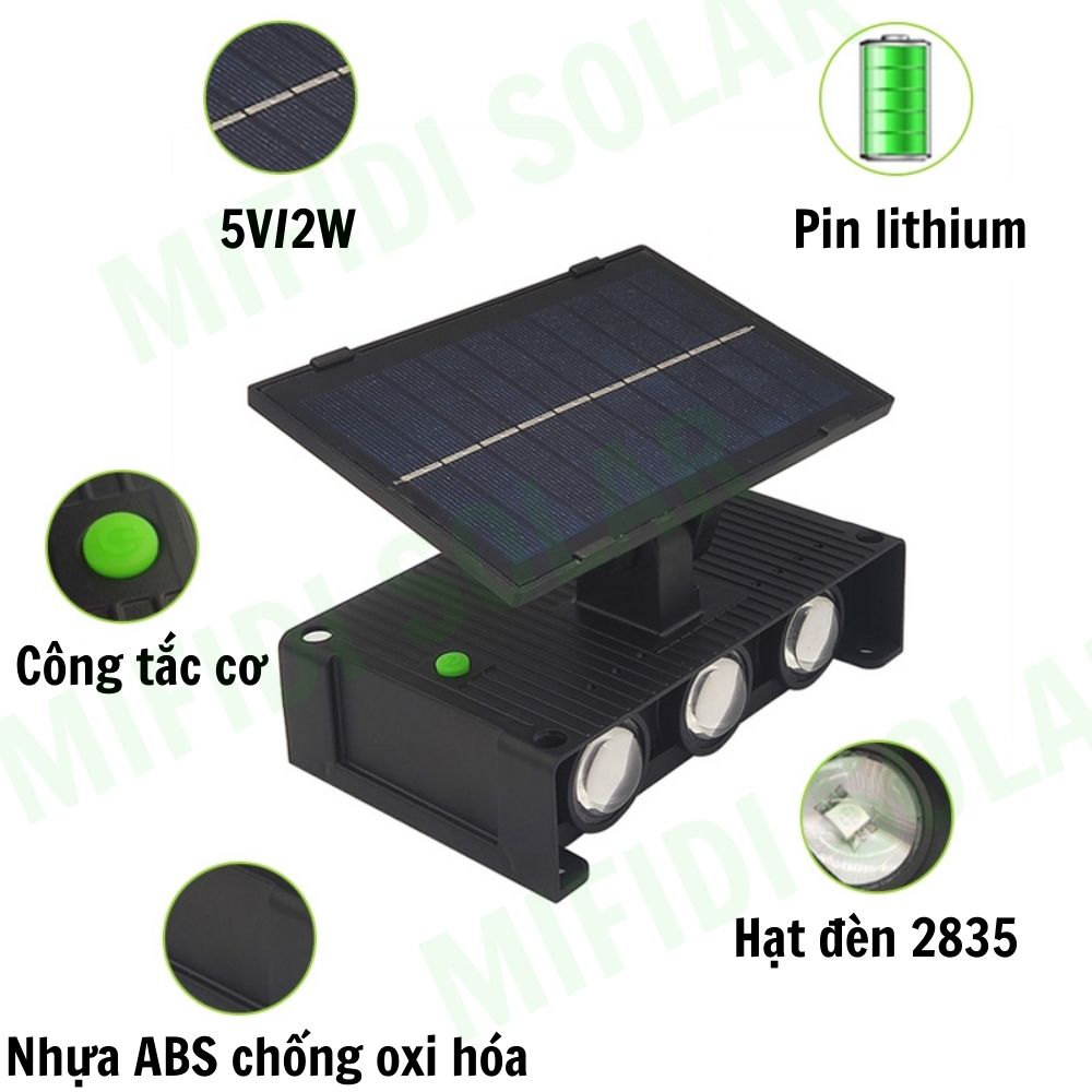 Đèn Led 7 Màu Dạng Gắn Tường MIFIDI Năng Lượng Mặt Trời DRT7M