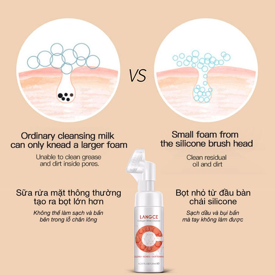 COLLAGEN WHITE RỬA MẶT CỌ MASSAGE TRẮNG DA CẤP ẨM 120ml LANGCE DÀNH CHO NAM