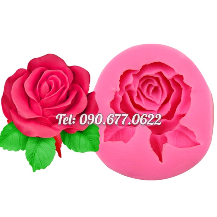 Khuôn silicone làm rau câu hoa hồng 3 lá loại 8 cm - Mã số 1706