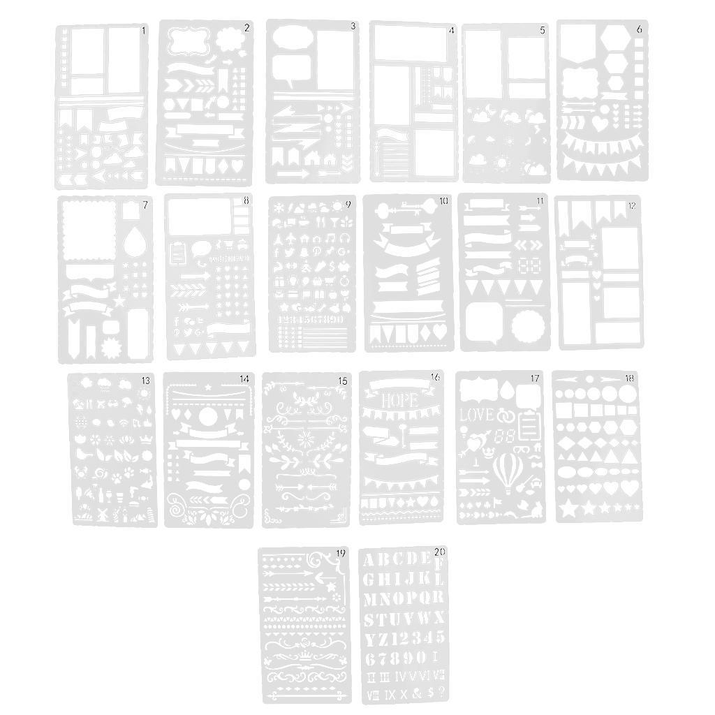 20 Pieces Plastic Journal Stencils Drawing Template for Planner/Journaling/Scrapbooking/Notebook/Diary/Card/Art
