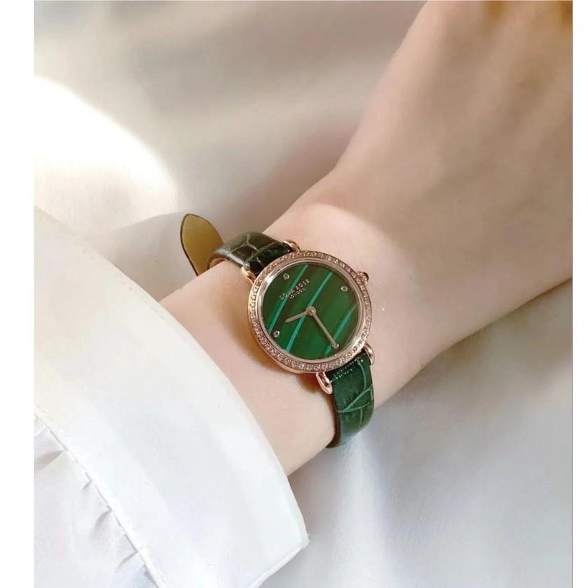 Đồng hồ nữ dây da chính hãng Lolarose mặt tròn đá malachite may mắn hợp thời trang L