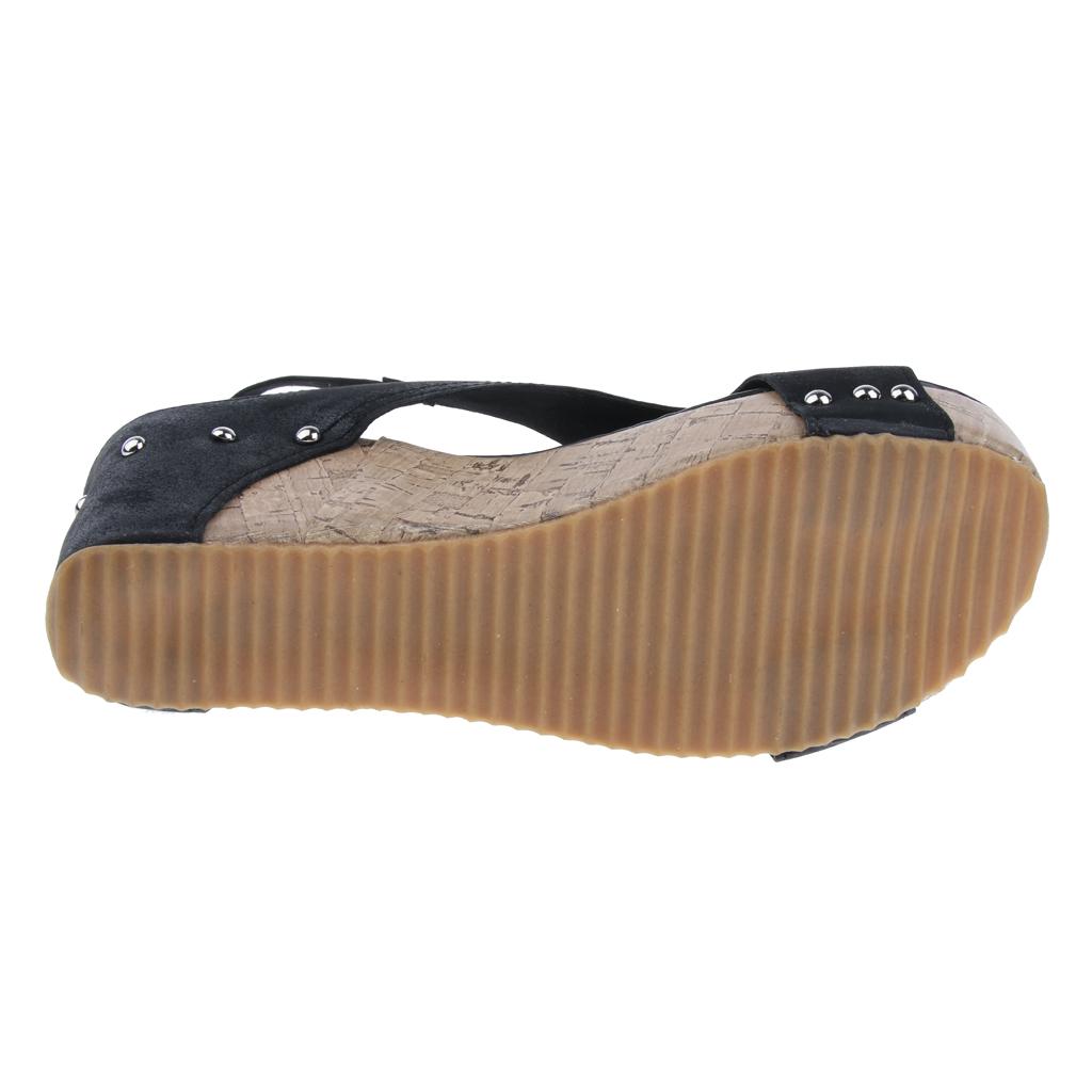 Retro Studded Cork Platform Wedge Sandal Leather Upper Open Toe for Women