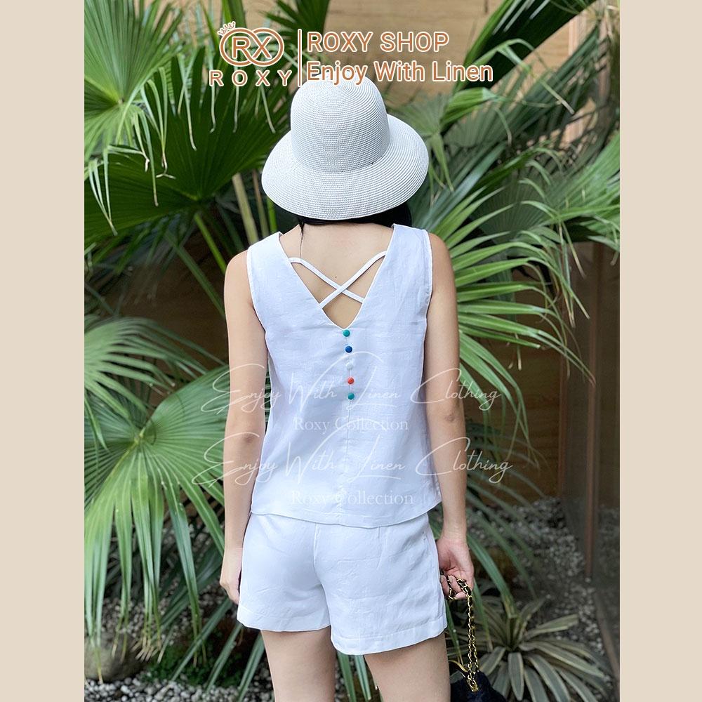 Bộ Linen Đùi Sát Nách Thiết Kế Dây Chéo Sau Kết Hợp Nút Màu