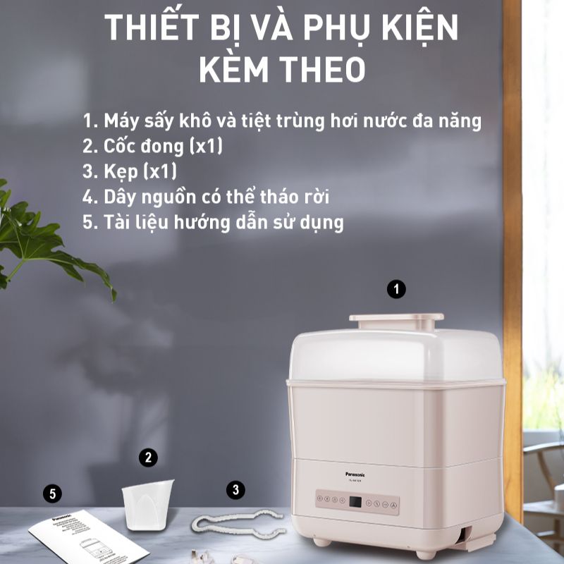 Máy tiệt trùng sấy khô đa năng Panasonic NU-MX100PYUE - Tiệt trùng 99.99% vi khuẩn - 5 chức năng - Tích hợp hâm sữa, hấp đồ ăn - Sức chứa lớn - Hàng chính hãng