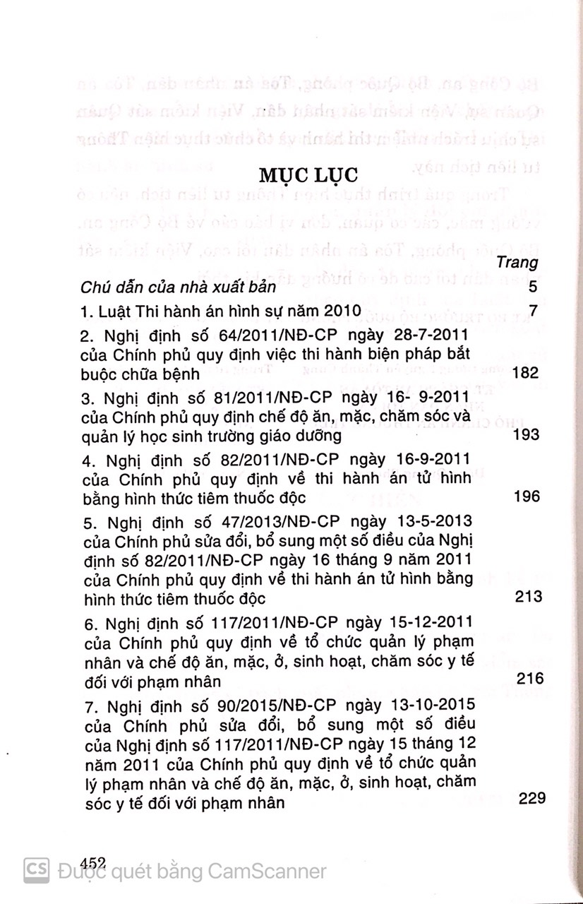 Luật thi hành án hình sự hiện hành  và các văn bản hướng dẫn thi hành