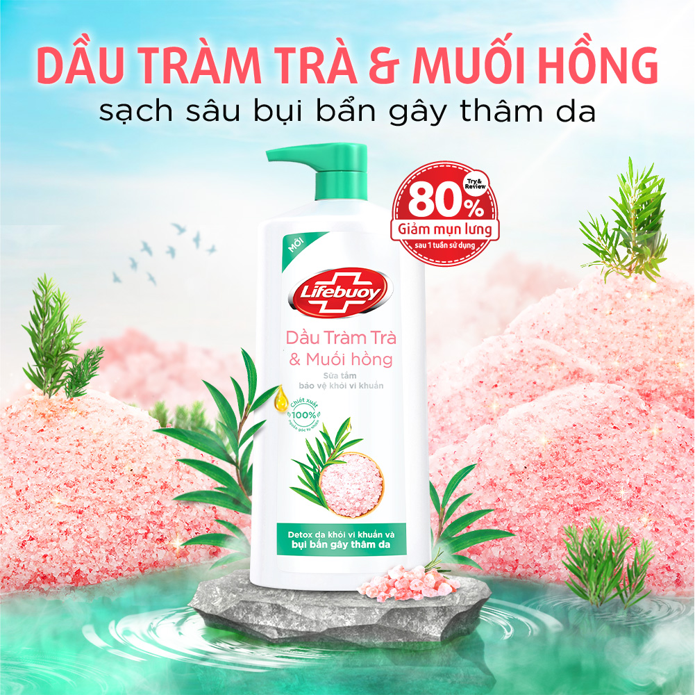 Sữa Tắm Lifebuoy Bảo Vệ Khỏi Vi Khuẩn Dầu Tràm Trà &amp; Muối Hồng 800g (782ml)