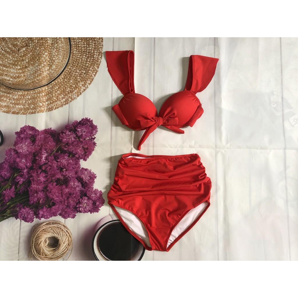 Bikini, bộ bơi cánh tiên nơ buộc, quần cạp cao