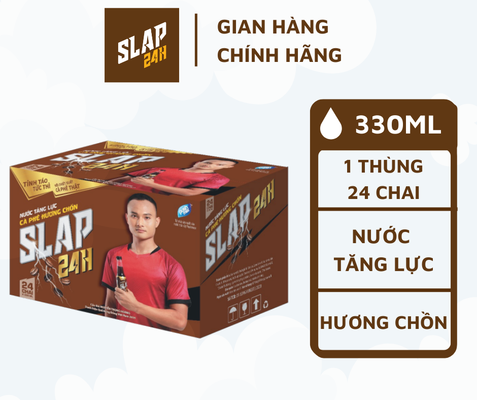 Thùng Nước Tăng Lực Cà Phê Hương Chồn SLAP 24H (330ml x 24 Chai)