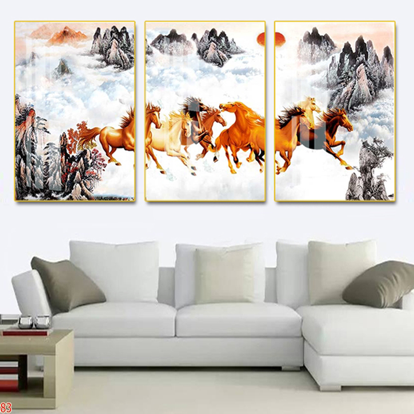 Bộ 3 Tranh Mã Đáo Thành Công Tuyệt Đẹp - Tranh Canvas Phong Thủy Cho Người Tuổi Ngọ