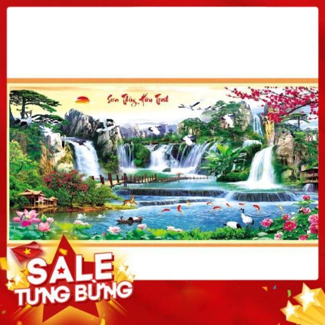 Tramh thêu Phong Cảnh sơn thuỷ hữu tình 150x72cm