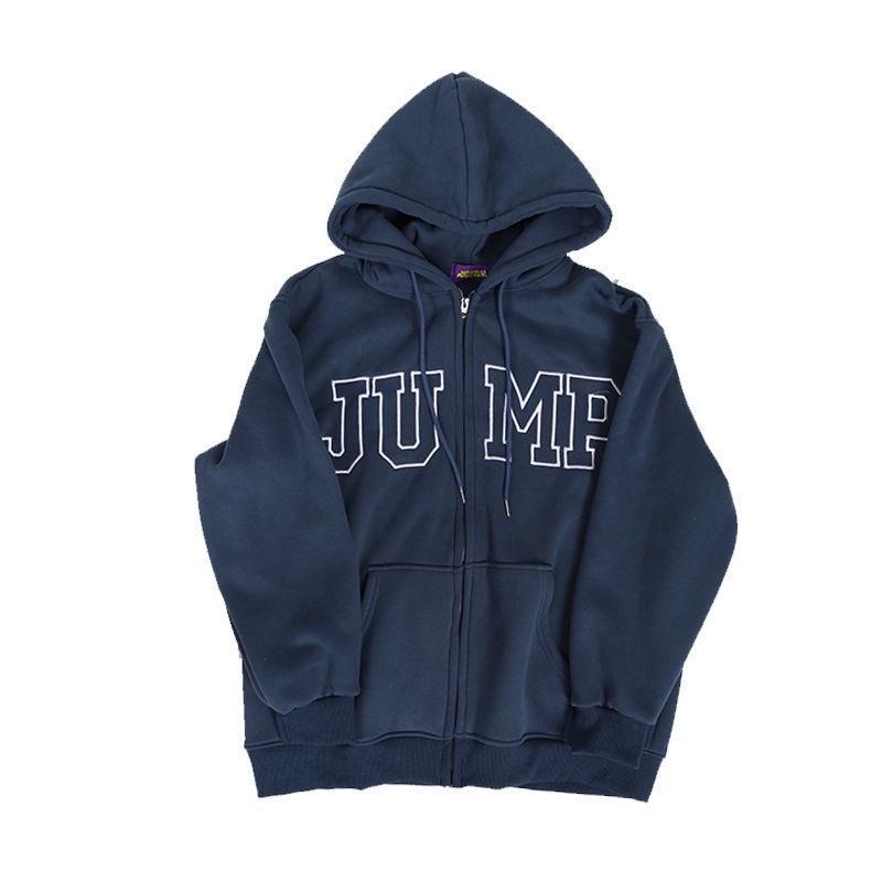 Áo hoodie, Áo khoác nỉ bông dày dặn màu xanh than JUMP khoá kéo zip dày dặn cá tính