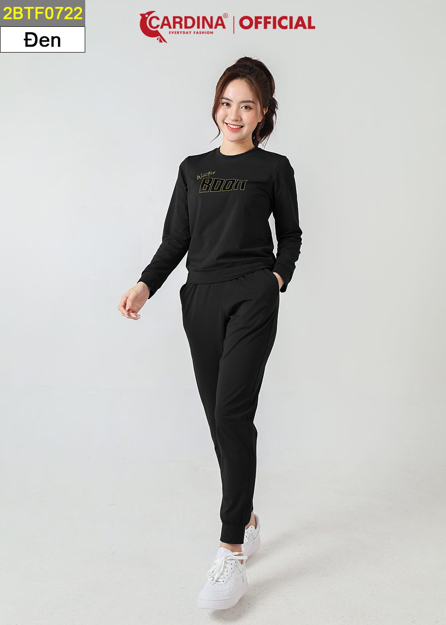 Đồ Bộ Nữ Thu Đông CARDINA Chất Cotton Cao Cấp In Chữ Quần Dài Áo Dài Kiểu Dáng Thể Thao 2BTF07