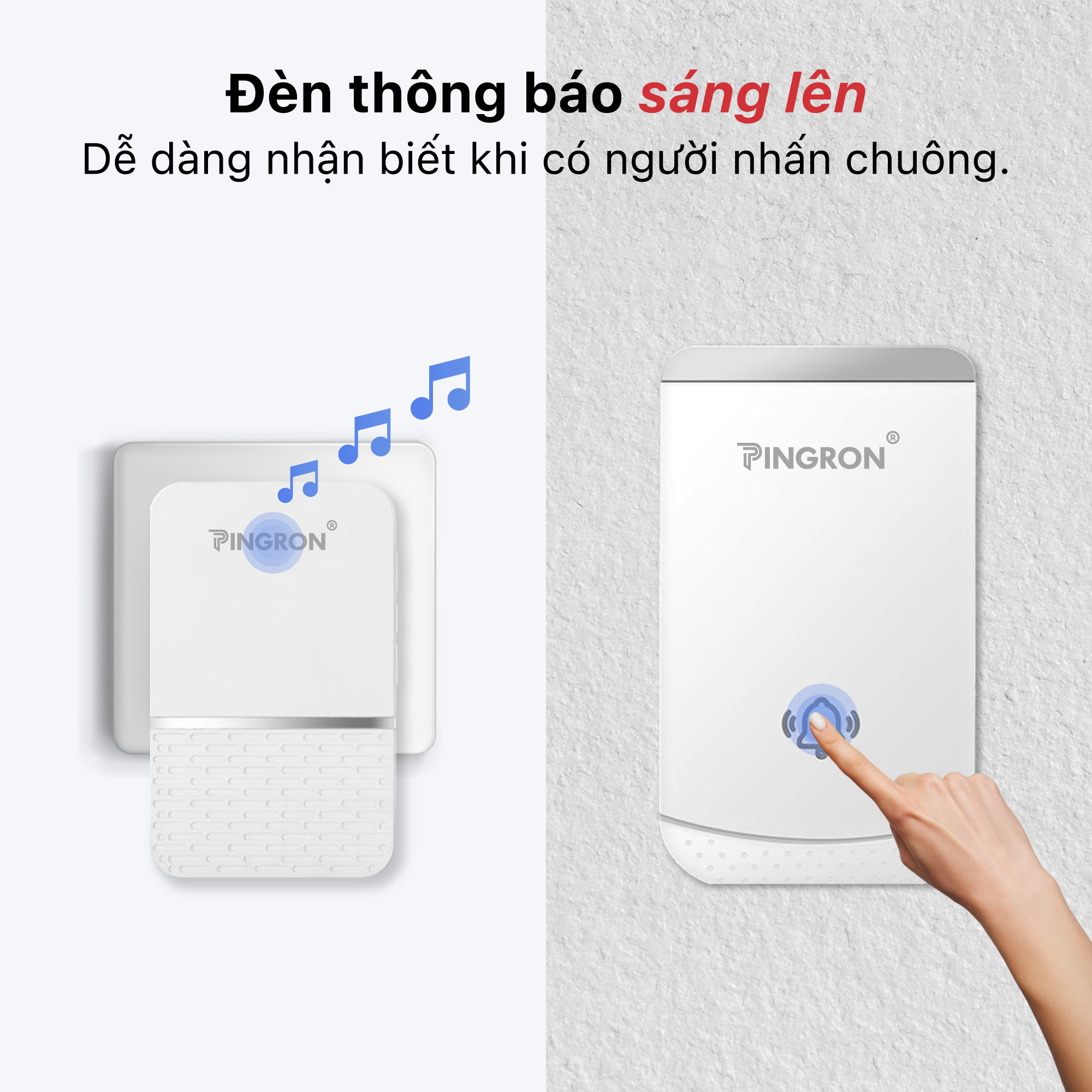 Chuông cửa không dây chuông báo khách không dây PINGRON PR-DB01 - Âm thanh 85Db, điều chỉnh 4 mức âm lượng, khoảng cách 300M