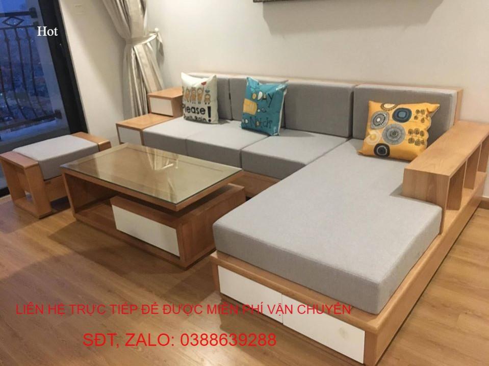 Bàn ghế phòng khách Sofa góc L 3 ngăn kéo gỗ sồi Nga cho chung cư - Không đệm