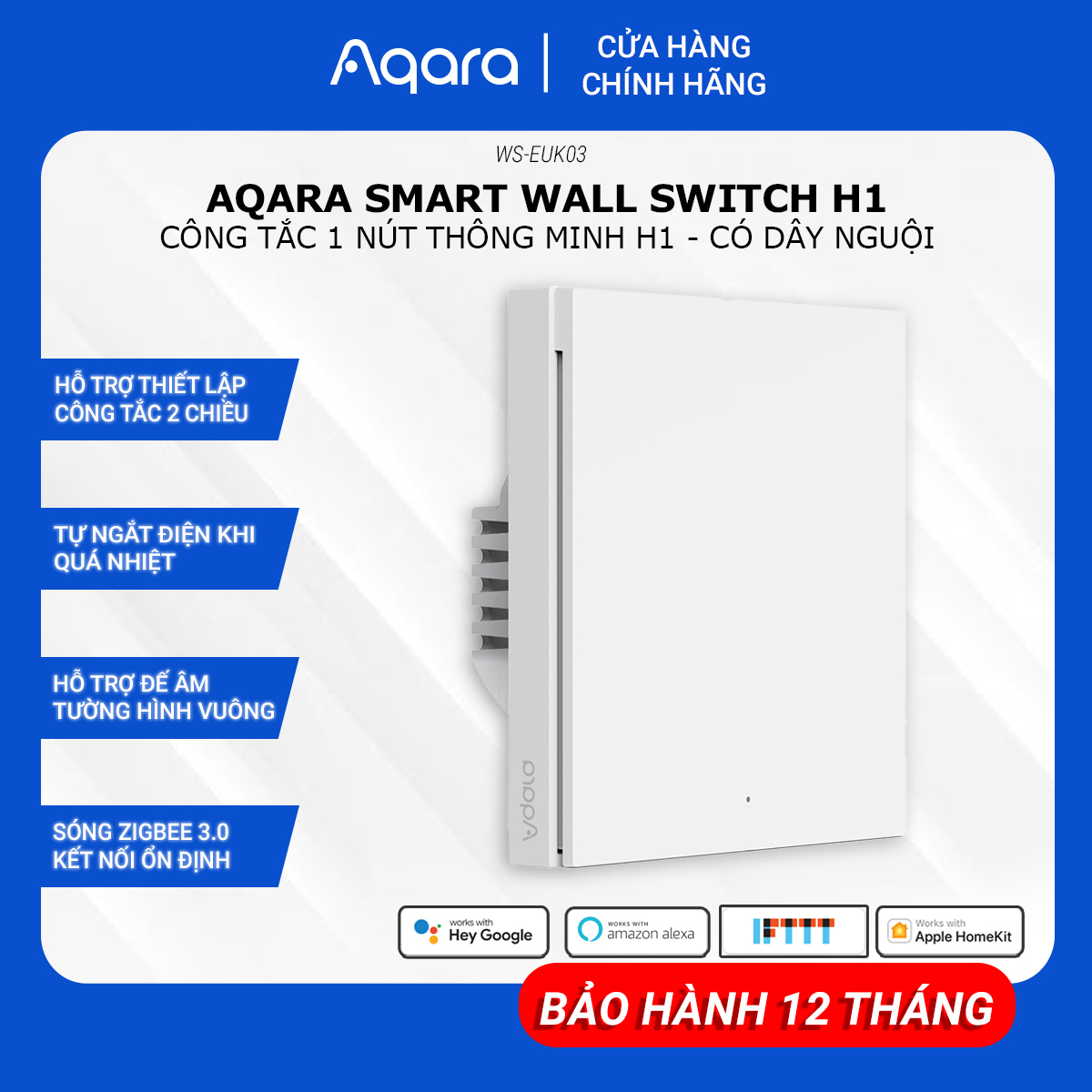 Công Tắc Thông Minh AQARA H1 Zigbee Bản Có/Không Dây Nguội Điều Khiển Từ Xa Hẹn Giờ Bật Tắt Tương Thích HomeKit, Cần Hub, Hàng Chính Hãng, BH 12 Tháng