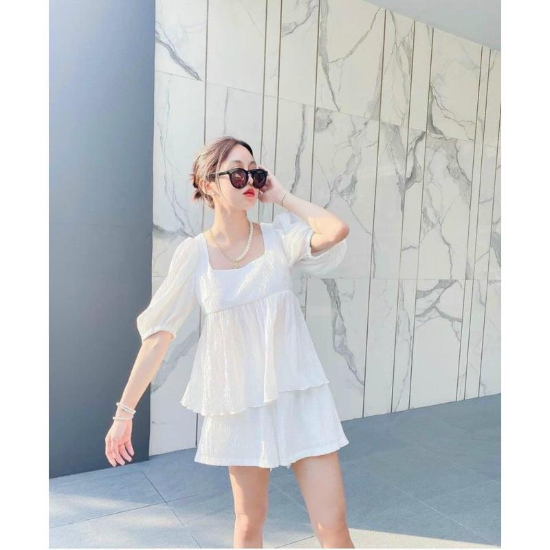 SET ÁO BBD TRẮNG NƠ DÂY LƯNG + SHORT