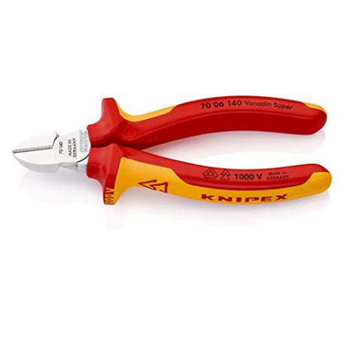 Kìm Cắt Mũi Thon Diagonal Knipex 70 06 140 Lưỡi Tôi 62 HRC, Cộng Lực 20%, Chiều Dài 140mm & Tay Cầm Cách Điện VDE 1000 Volt - Sản Xuất Tại Đức