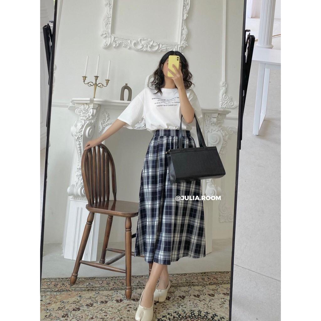 JULIA/ chân váy kẻ to xanh Vni 2106