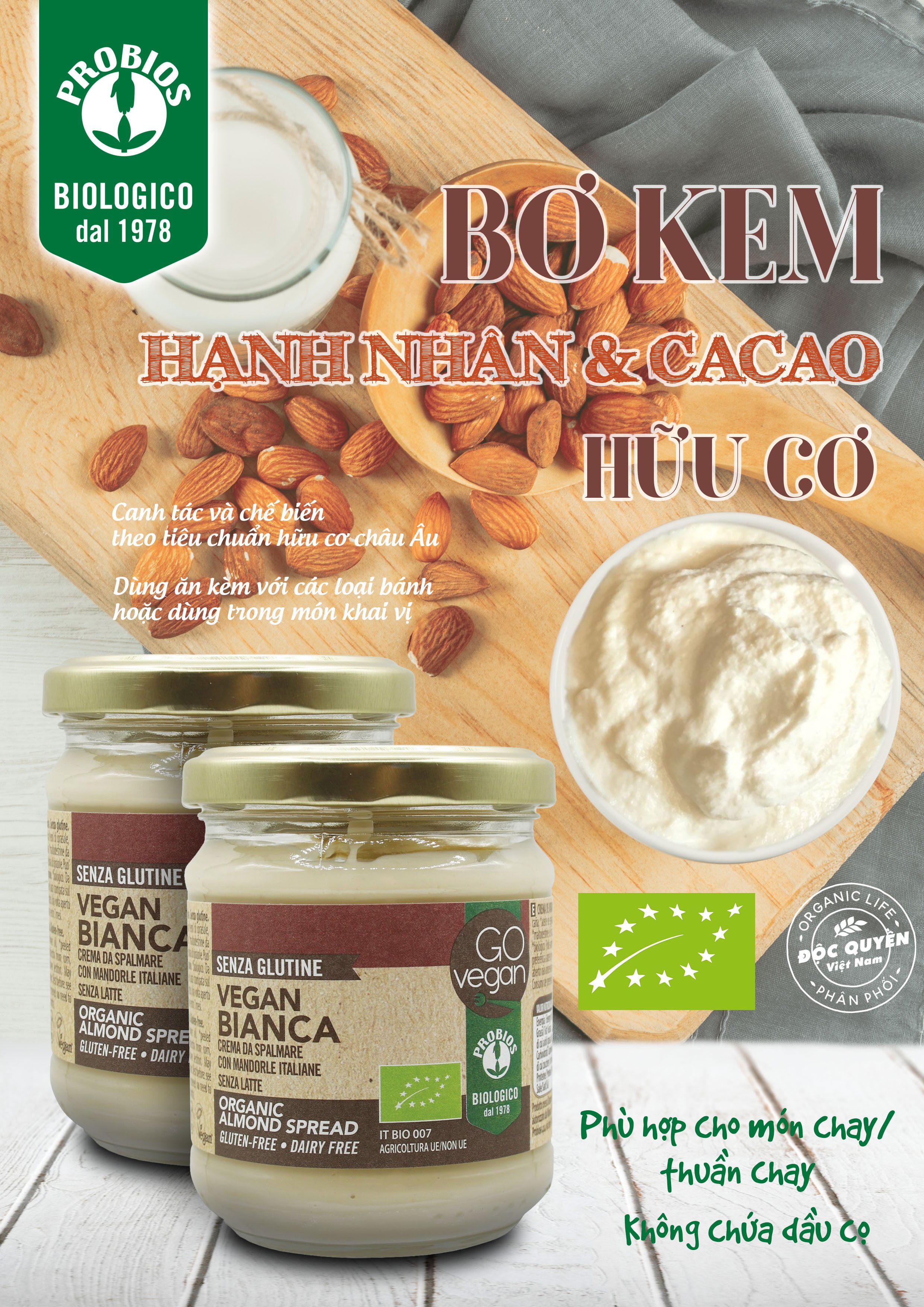 Bơ kem hạnh nhân cacao hữu cơ 200g ProBios