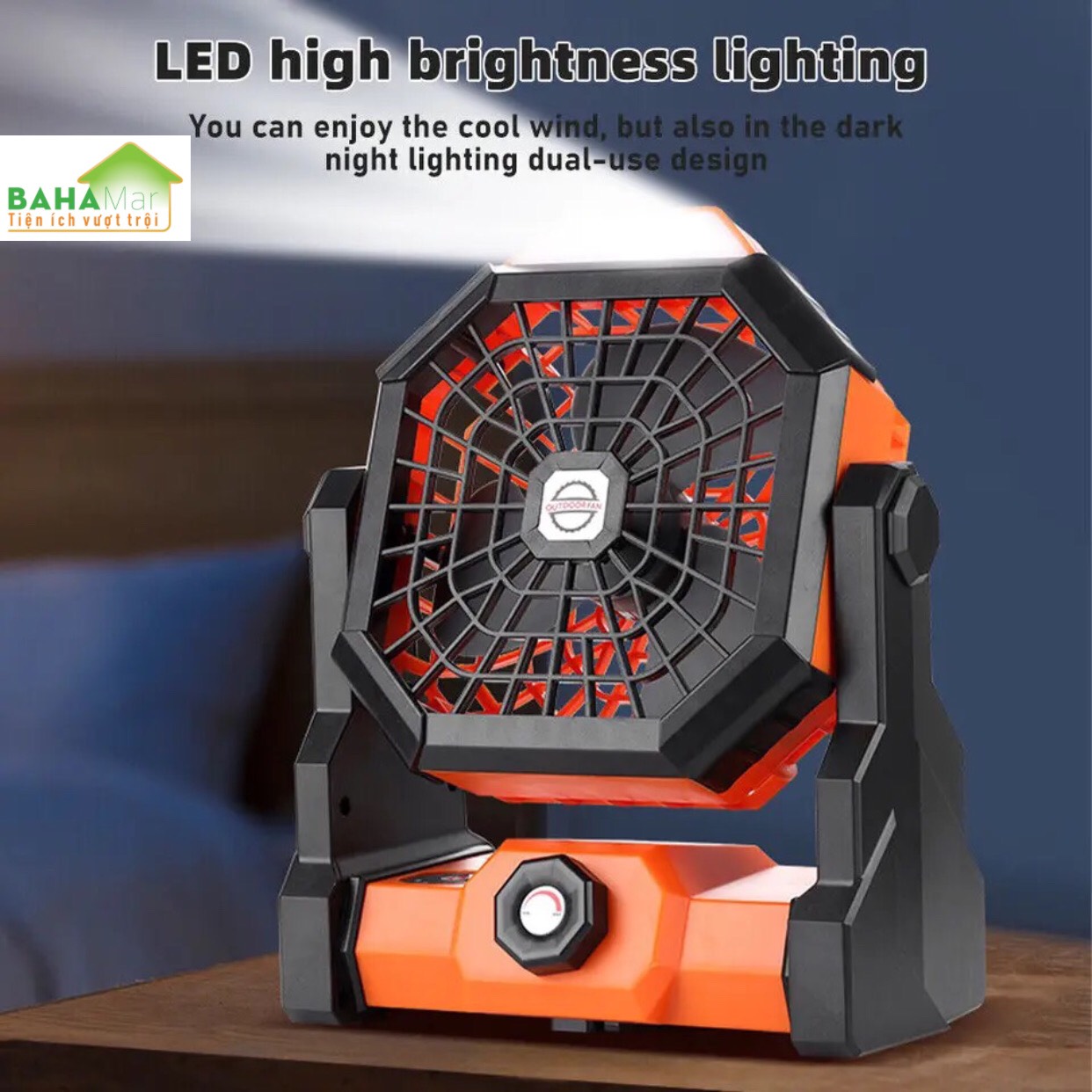 QUẠT DI ĐỘNG SẠC ĐIỆN ĐIỀU CHỈNH TỐC ĐỘ VÔ CẤP CÓ TÍCH HỢP ĐÈN LED "BAHAMAR" có thể được sử dụng trong cắm trại và ngoài trời