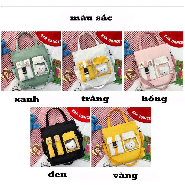 Túi đeo chéo SAM CLO bag canvas thời trang Hàn Quốc ULZZANG kèm phụ kiện, đựng sách, đi chơi, đi học GẤU BÔNG MỘT KHÓA