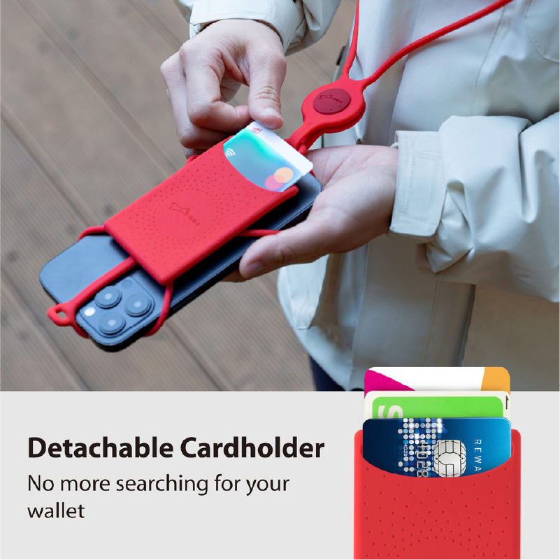 Lanyard PhoneTie 3-Card Holder hàng chính hãng Bone - Màu Đỏ