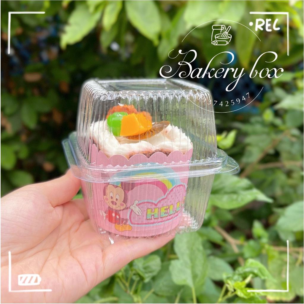 100 Hộp Vuông Nắp Gập H17 Đựng Bánh Bông Lan Trứng Muối - Rau Câu - Xôi - Cupcake