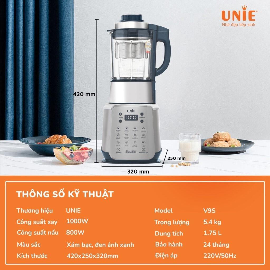 Máy Xay Nấu Sữa Hạt Unie V9S, Công suất 1800W, Dung tích 1.75L, Sấy Khử Khuẩn, Tạm Dừng Khi Nấu, Hàng Chính Hãng