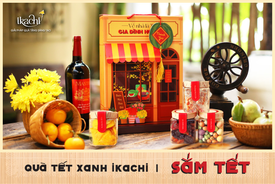 (COMBO ƯU ĐÃI 859K) - Set hộp quà Tết Xanh Ikachi SẮM TẾT + ĐỦ ĐẦY