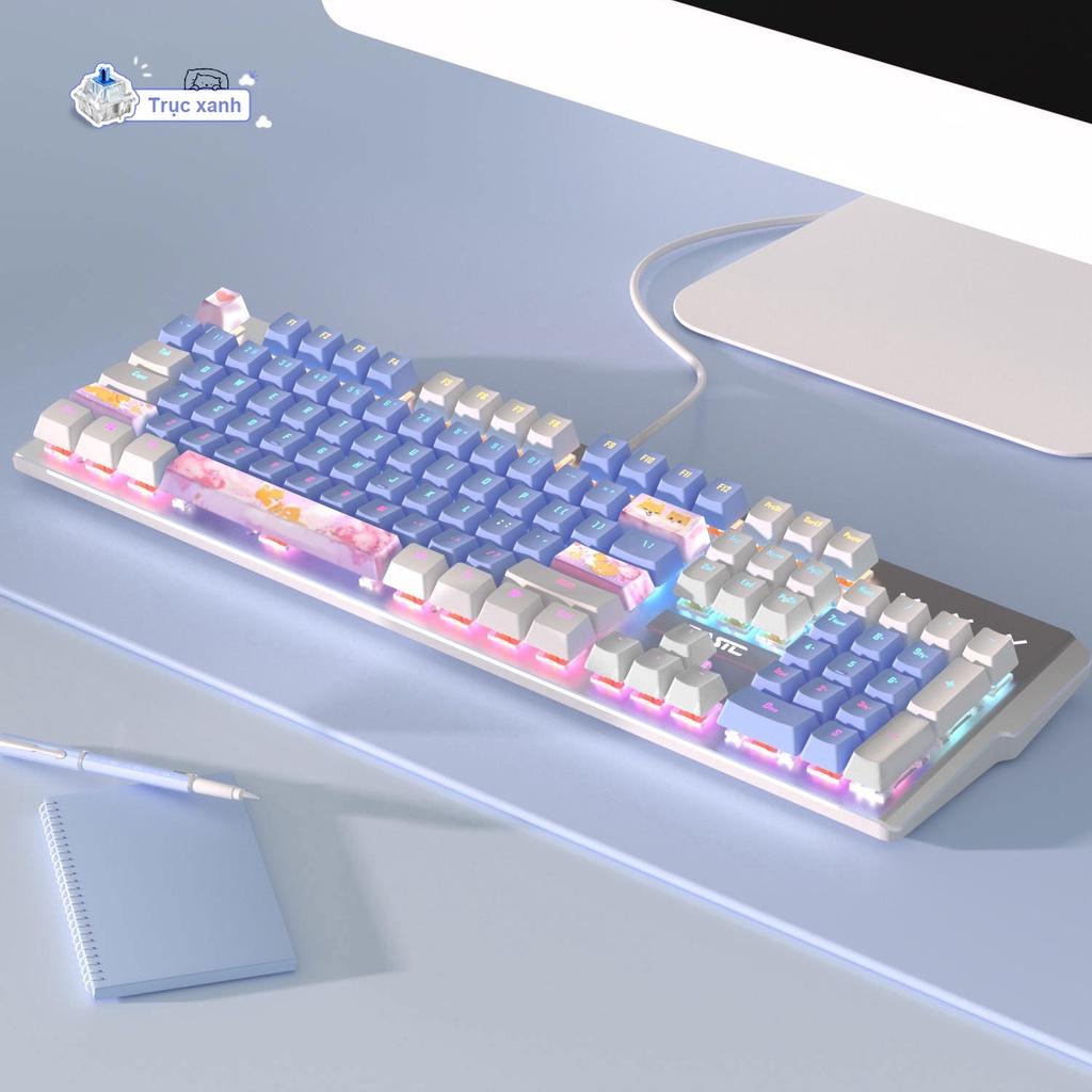 Bàn phím cơ gaming có dây ONIKUMA BASIC Blue switch 104 phím có đèn RGB màu trắng xanh/đen dành cho máy tính/laptop [Hàng chính hãng