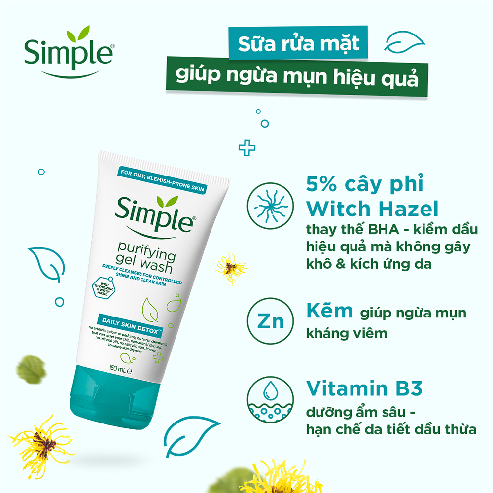 Sữa rửa mặt dưỡng ẩm không chứa xà phòng Simple