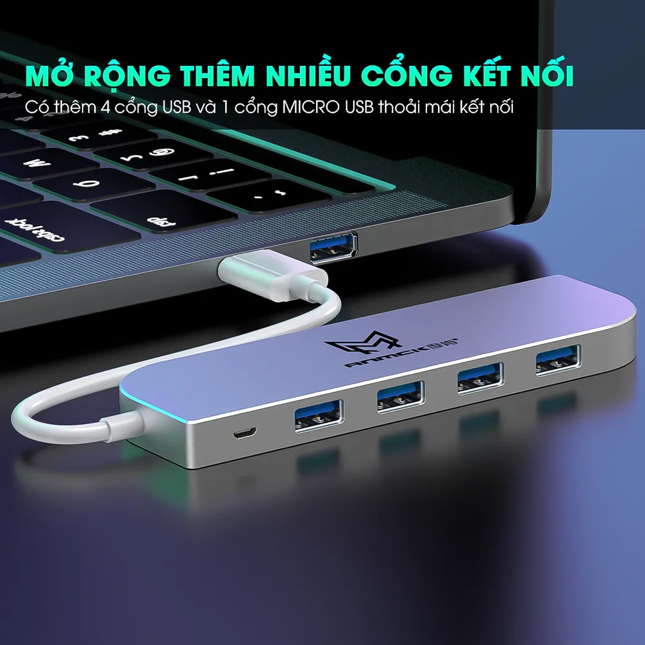 HUB USB 2.0 Cao Cấp Vinetteam MK-U-0401A Thiết Bị Mở Rộng USB Kết Nối Dễ Dàng Cho Laptop và PC - hàng chính hãng