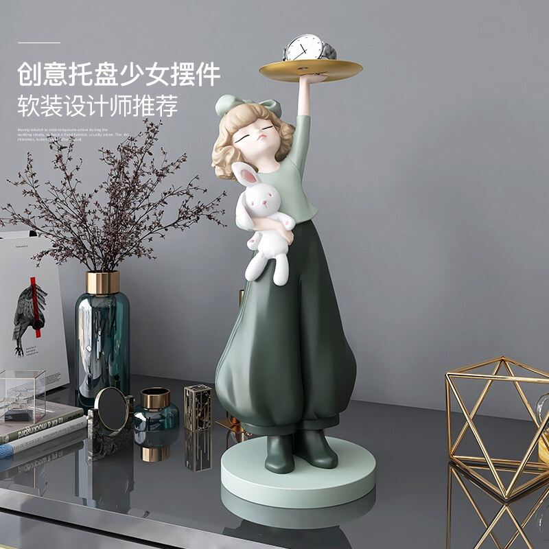 Tượng Cô Gái Ôm Thỏ 45cm Decor Cao Cấp