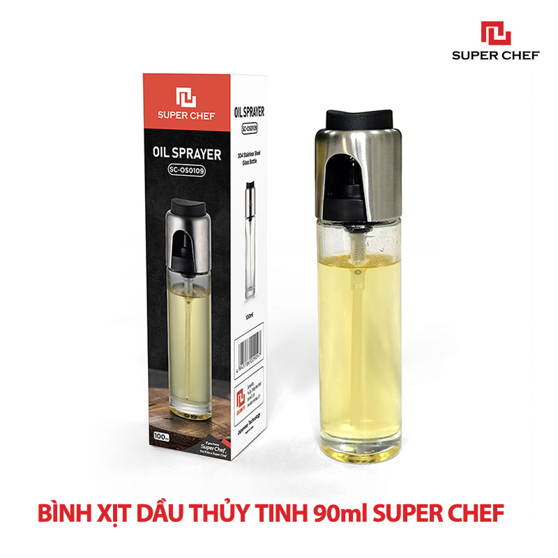 Bình Xịt Dầu Ăn Thủy Tinh Super Chef Giúp Tiết Kiệm Dầu Ăn, Kiểm Soát Lượng Dầu Tốt Cho Sức Khỏe, Xịt Gia Vị Thấm Đều Thơm Ngon, Thiết Kế Sang Trọng Và Tiện Lợi ( 90 ml/ 180ml)